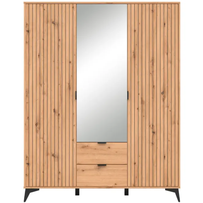 Skriňa Lamea 154 Cm So Zrkadlom – Artisan, Lamela, Trojdverový, Zásuvky,4