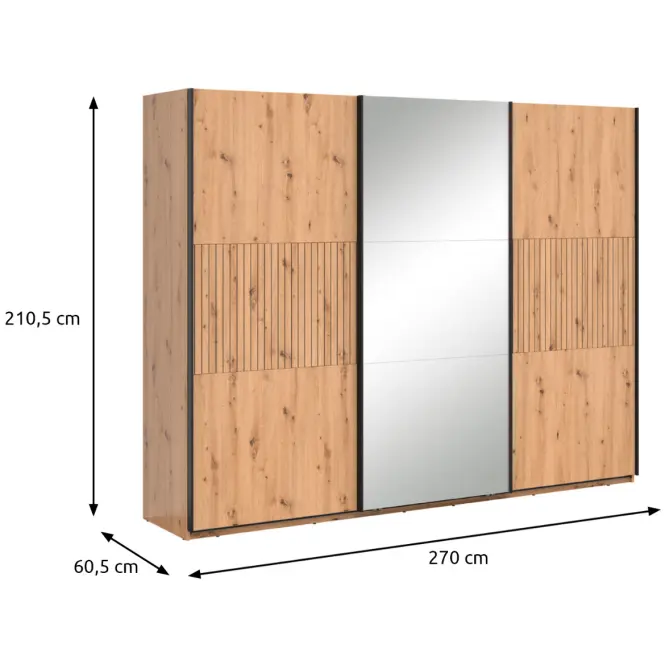 Skriňa Lamea 270 Cm So Zrkadlom – Artisan, Lamela, Trojdverový,2