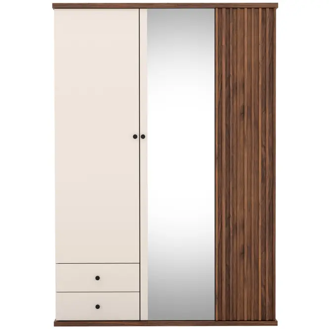Skriňa Cali C23 150cm So Zrkadlom – Kašmír/Orech, Lamely, Trojdverový, Zásuvky,3