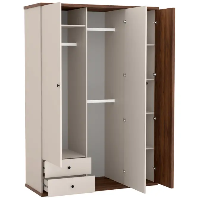 Skriňa Cali C23 150cm So Zrkadlom – Kašmír/Orech, Lamely, Trojdverový, Zásuvky,5