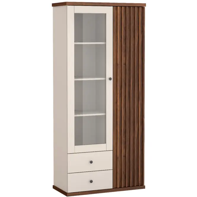 Vitrína C-2 86,4cm – Kašmír/Orech, Lamely, Dvojdverový, Zásuvky