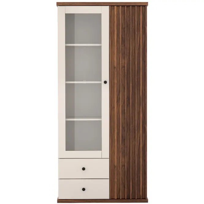 Vitrína C-2 86,4cm – Kašmír/Orech, Lamely, Dvojdverový, Zásuvky,3
