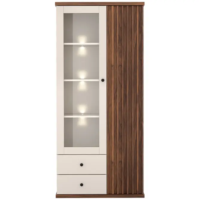 Vitrína C-2 86,4cm – Kašmír/Orech, Lamely, Dvojdverový, Zásuvky,4