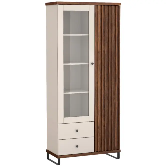 Vitrína C-2 86,4cm – Kašmír/Orech, Lamely, Dvojdverový, Zásuvky,5