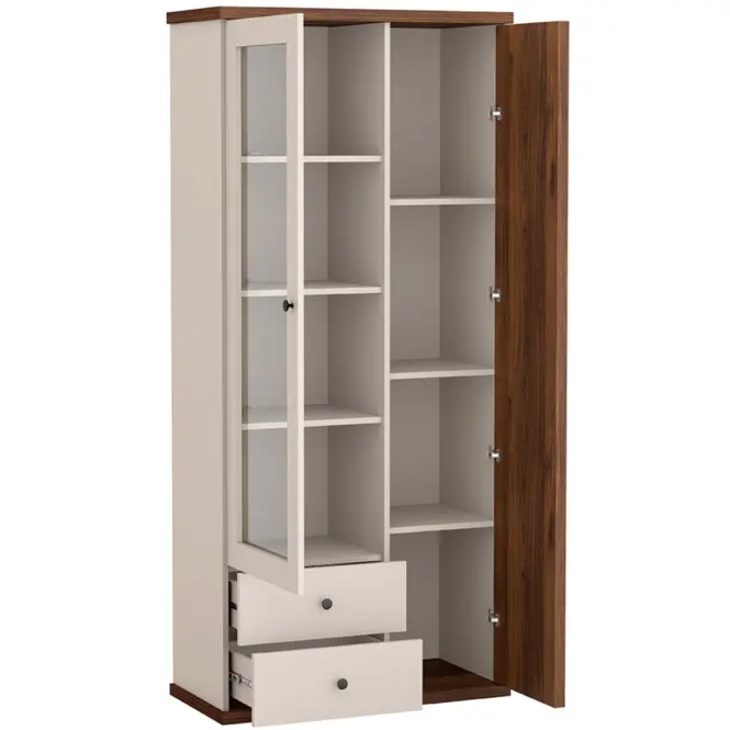 Vitrína C-2 86,4cm – Kašmír/Orech, Lamely, Dvojdverový, Zásuvky,6