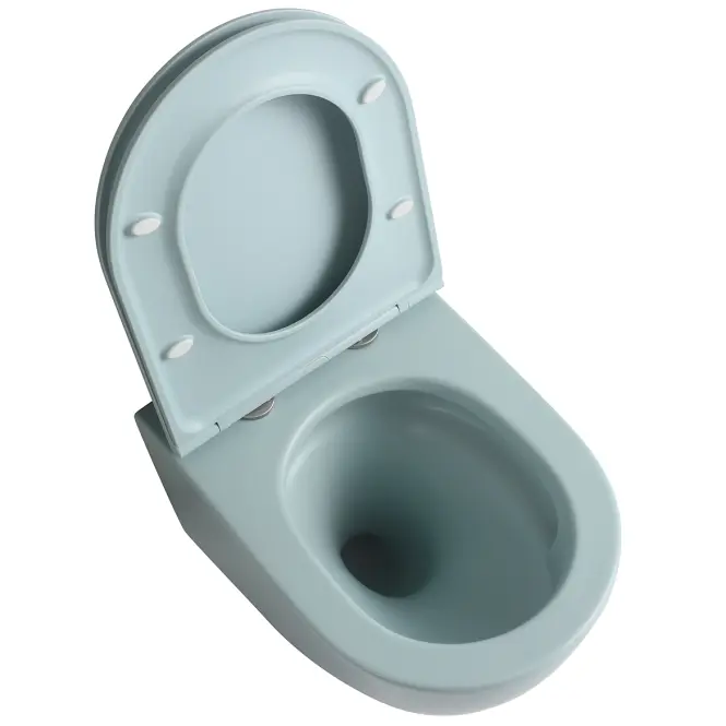 Závesná WC misa Elena light blue matt s voľne padajúcou doskou,4
