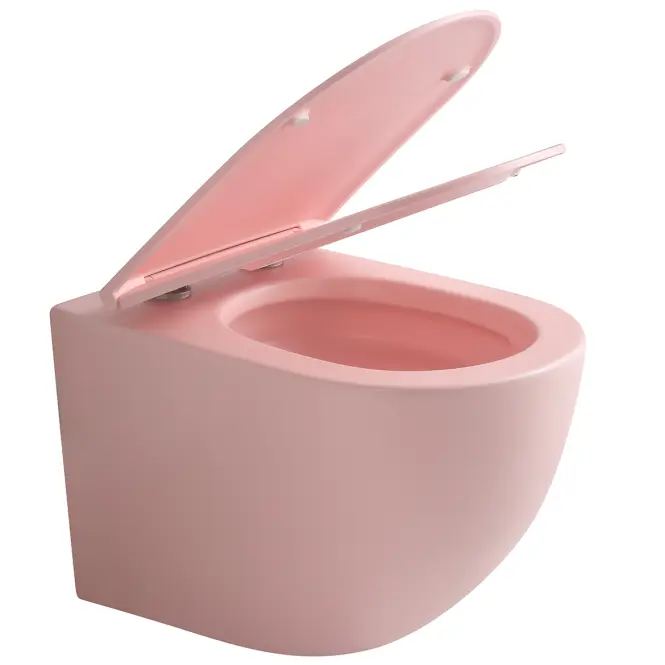 Závesná WC misa Elena light pink matt s voľne padajúcou doskou,3