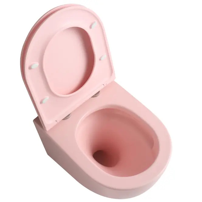 Závesná WC misa Elena light pink matt s voľne padajúcou doskou,4
