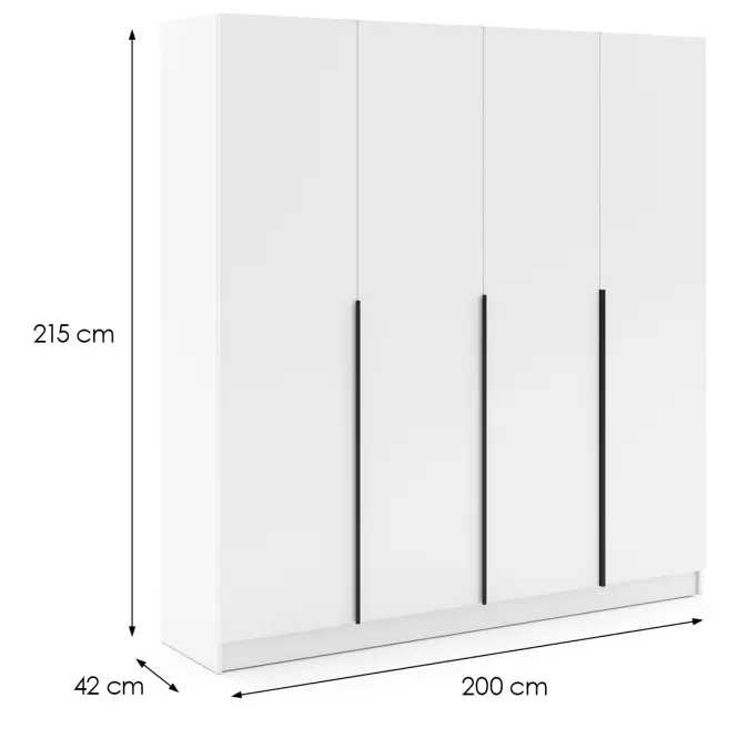 Skriňa Riva 200cm - Biely, Štvordverový,2