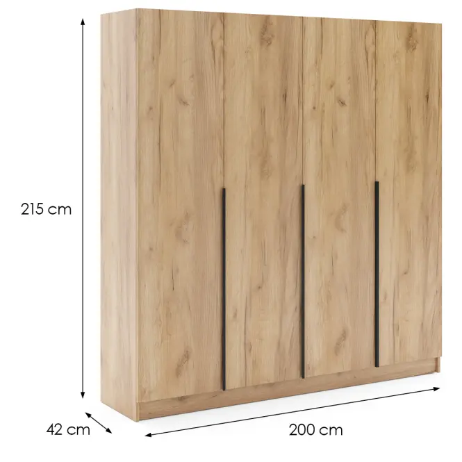 Skriňa Riva 200cm - Craft Zlatý, Štvordverový,2