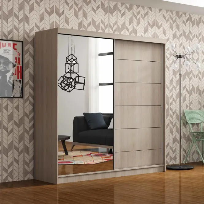 Skriňa s posuvnými dverami Infinity 150 cm so zrkadlom – dub sonoma, dvojdverová