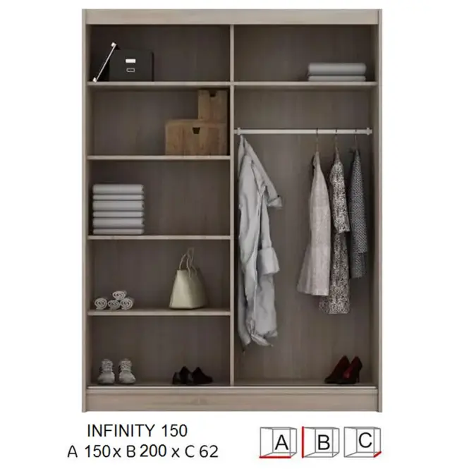 Skriňa s posuvnými dverami Infinity 150 cm so zrkadlom – dub sonoma, dvojdverová