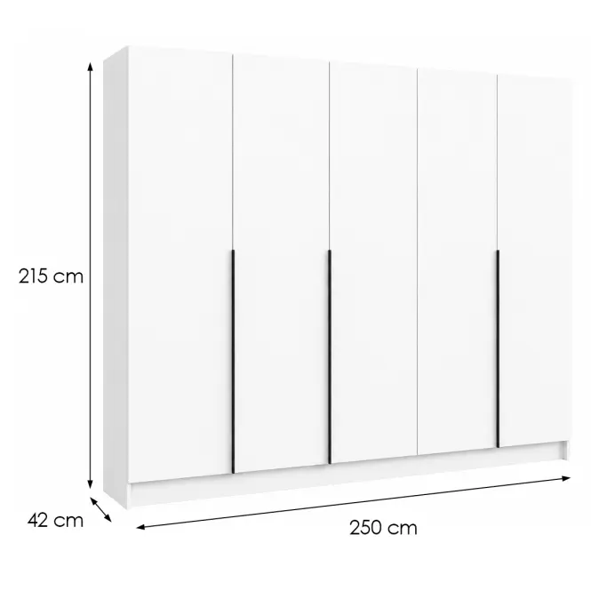 Skriňa Riva 250cm - Biely, Päťdverový,2