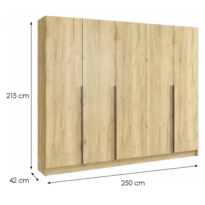 Skriňa Riva 250cm - Craft Zlatý, Päťdverový,2