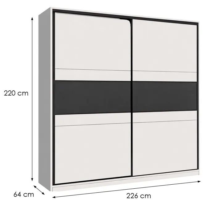 Skriňa Manhattan 226cm - Cashmere/Čierne Sklo, Dvojdverový,2