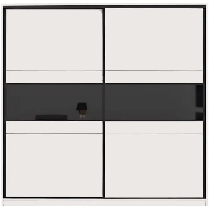 Skriňa Manhattan 226cm - Cashmere/Čierne Sklo, Dvojdverový,3