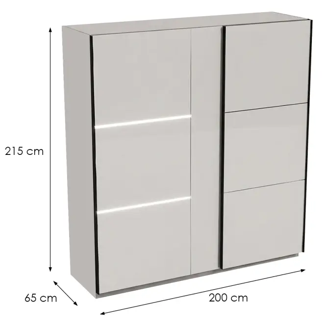 Skriňa Tokyo 200cm – Cashmere, Led, Dvojdverový,2