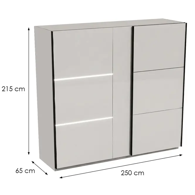 Skriňa Tokyo 250cm – Cashmere, Led, Dvojdverový,2