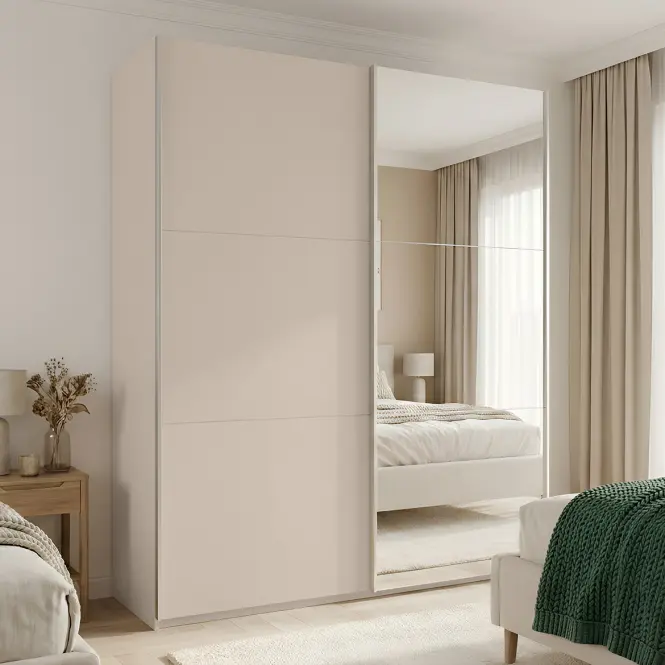 Skriňa Rodos 200cm  So Zrkadlom - Pieskovo Béžová, Dvojdverový,4