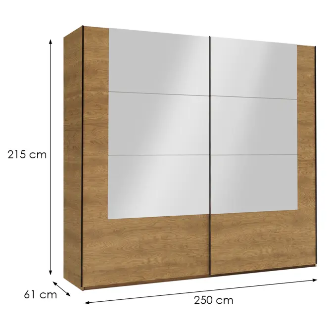 Skriňa Madryt 250cm  So Zrkadlom - Dub Karmel, Dvojdverový,2