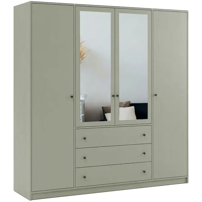 Skriňa Siena D4 Lux 196cm So Zrkadlom – Eucalyptus, Štvordverový, Zásuvky