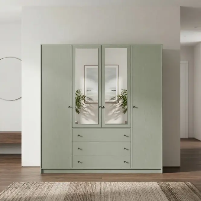 Skriňa Siena D4 Lux 196cm So Zrkadlom – Eucalyptus, Štvordverový, Zásuvky,4