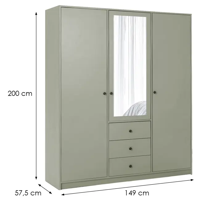 Skriňa Siena D3 Lux 149cm So Zrkadlom – Eucalyptus, Trojdverový, Zásuvky,2