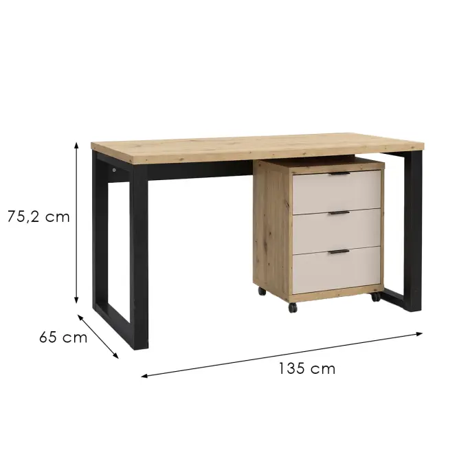Set Max I Písací stôl + Skrinka na kolieskach Artisan/Čierna/Kašmír,2