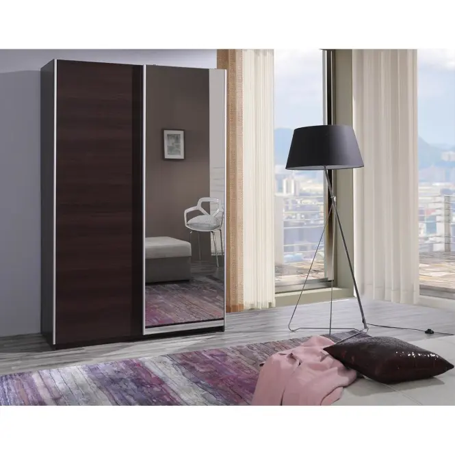 Skriňa s posuvnými dverami Fifi 135 cm so zrkadlom – gaštan wenge, dvojdverová