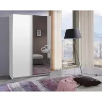 Skriňa s posuvnými dverami Fifi 135 cm so zrkadlom – biela, dvojdverová
