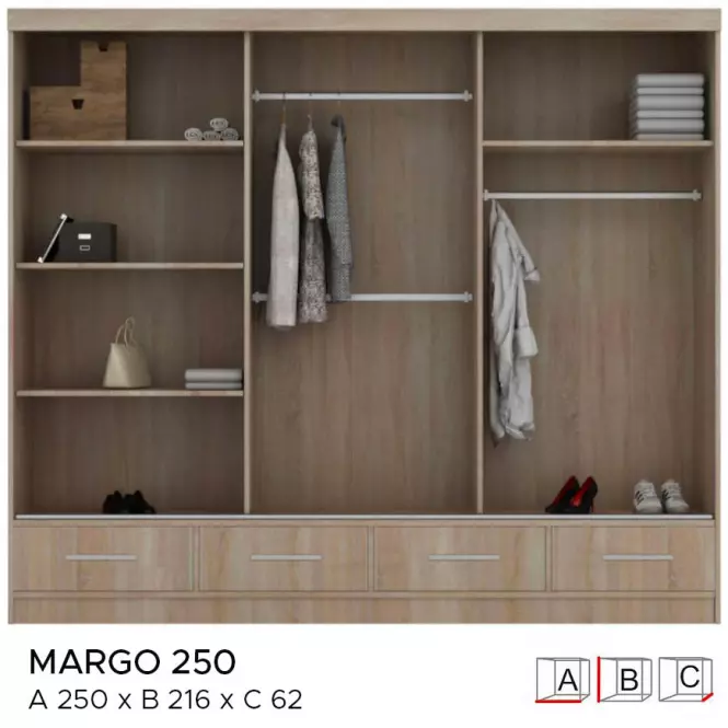 Skriňa Margo 250 cm + zrkadlo