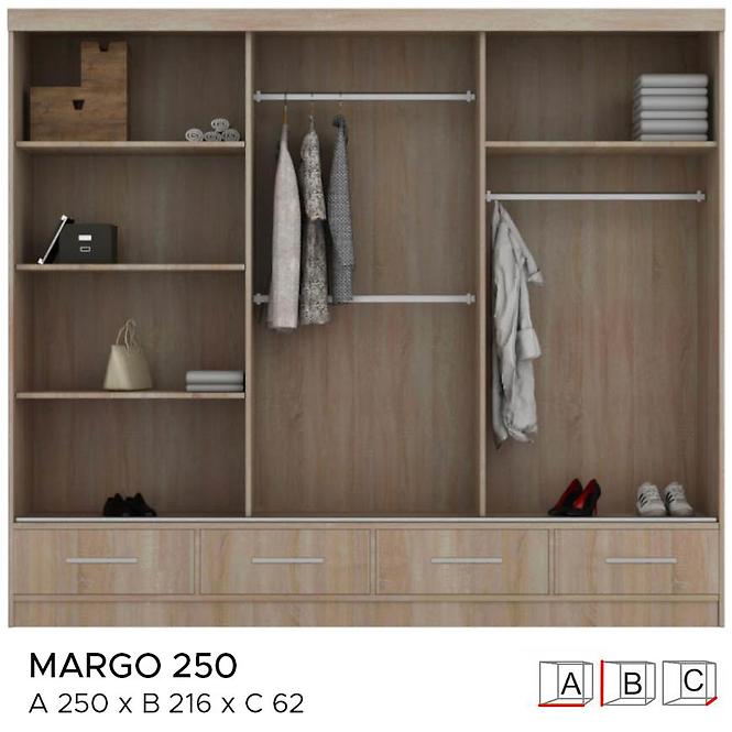 Skriňa Margo 250 cm + zrkadlo