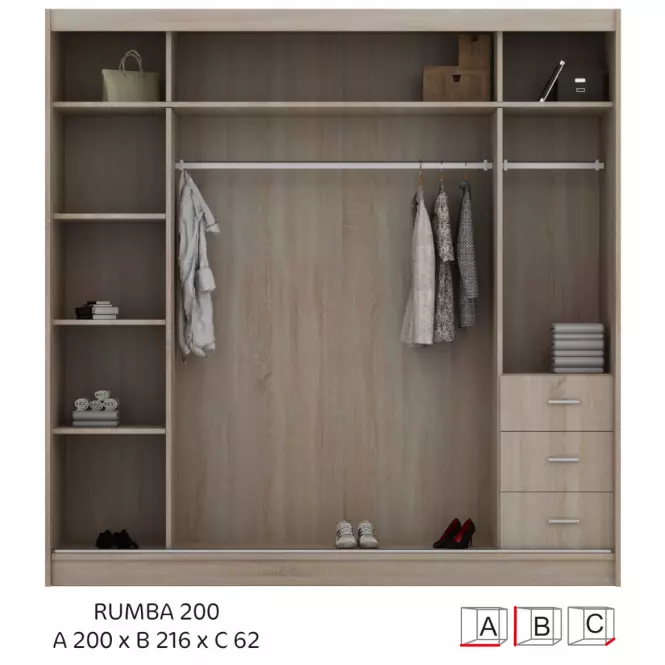 Skriňa Rumba 200 cm + zrkadlo,2