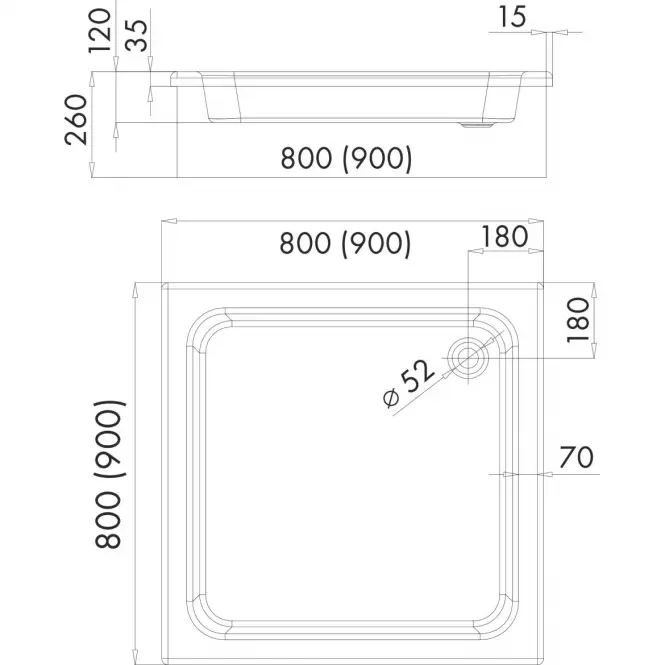 Rohová Vanička 90x90x26 Grawello 3.012