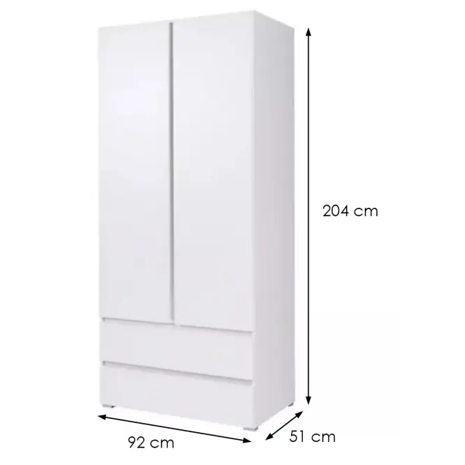 Skriňa Cosmo C02 92 cm – biela, dvojdverová, zásuvky