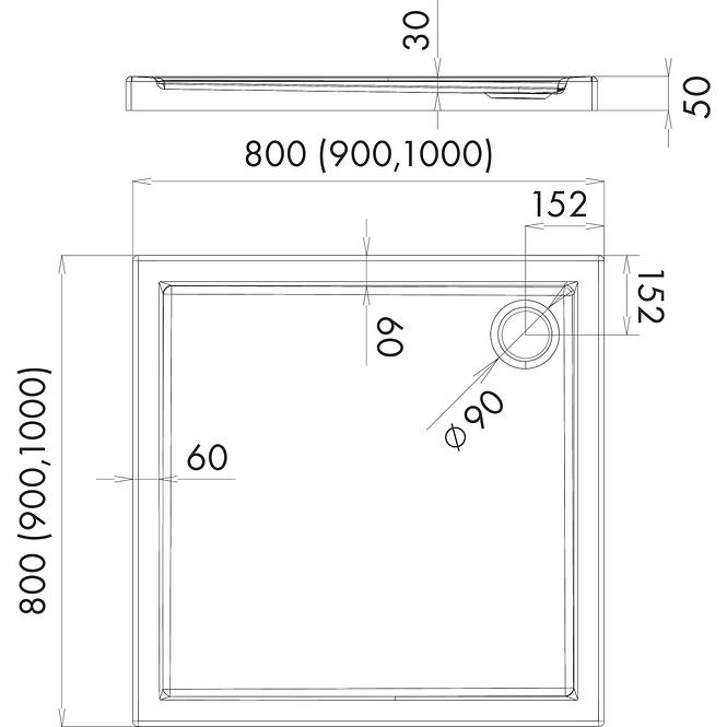 Rohová Vanička 90x90x5 Corrina Štvorcový 3.061