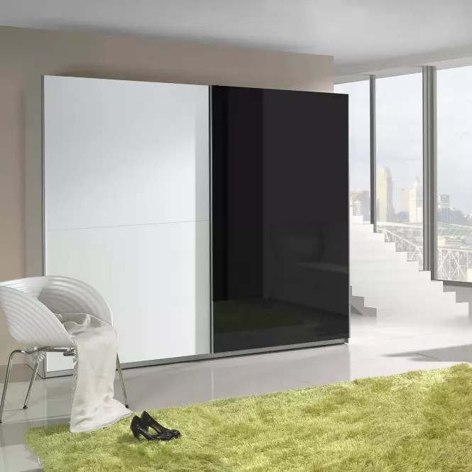 Skriňa Lux 2 bielo/čierna lesklá 244 cm