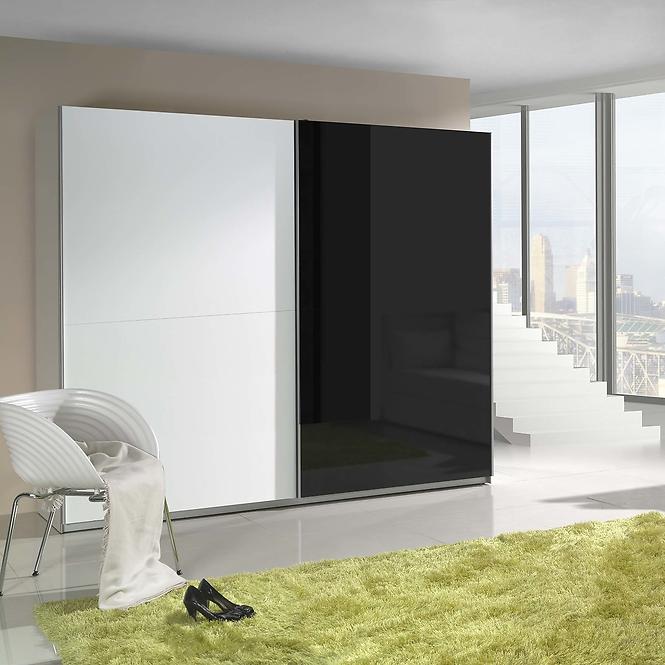 Skriňa Lux 2 bielo/čierna lesklá 244 cm