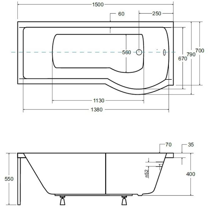 Vaňa Integra 150x75  P + paraván