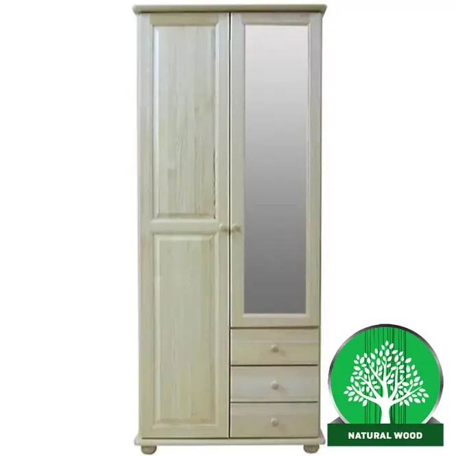 Borovicová skriňa 138 2D 85 cm so zrkadlom – prírodná borovica, dvojdverová, zásuvky