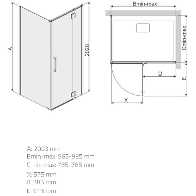 Sprchový kút KNDJ2P/SPACE 80/100 W0 SB Glass Protect