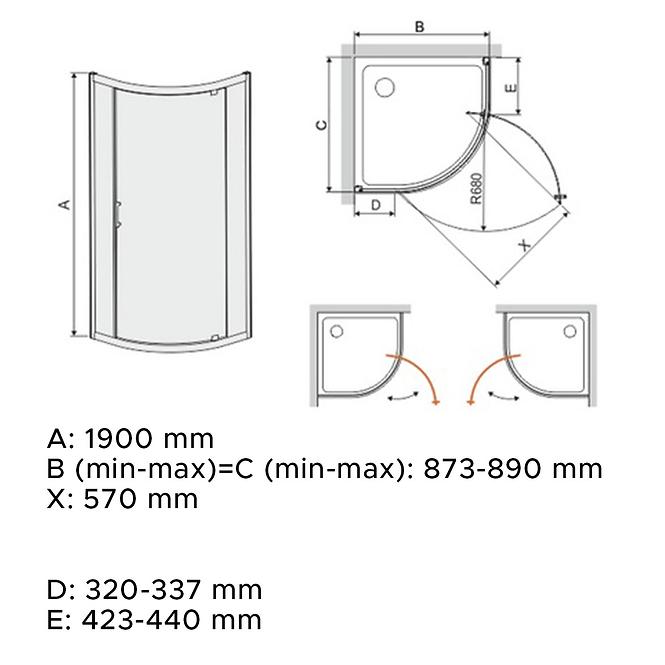 Sprchový kút KP1DJA/TX5 90 W0 SB Glass Protect