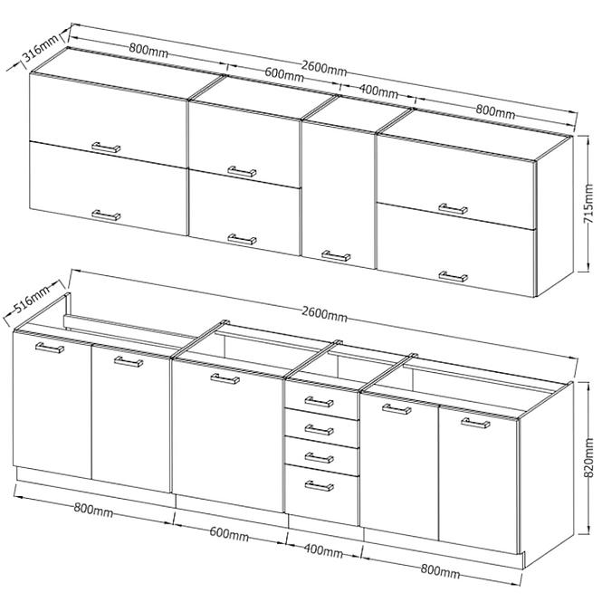 Kuchynská linka Bianka bez dosky 260