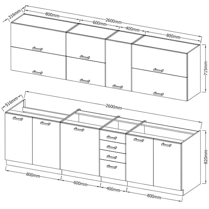 Kuchynská linka Karmen bez dosky 260