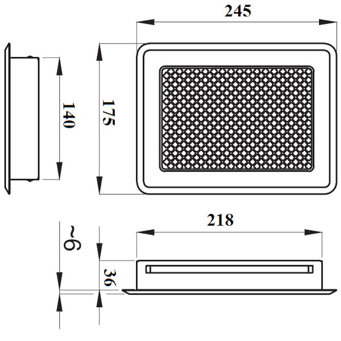 Vetracia mriežka  K3-Ml-Asr strieborný rám 175x245