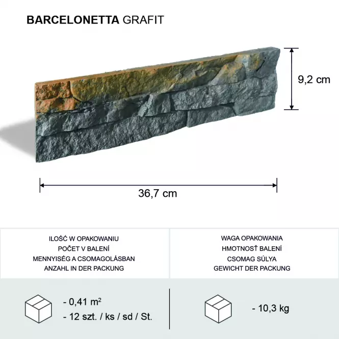 Betónový Obkladový Kameň Barcelonetta Grafit