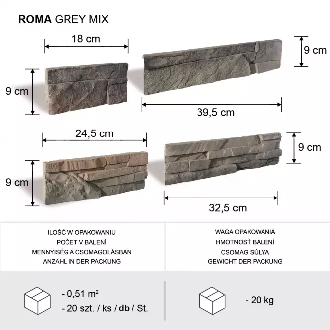 Betónový Obkladový Kameň Roma Gray