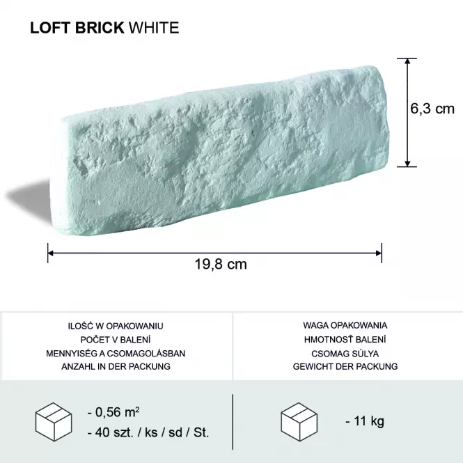 Betónový obkladový kameň Loft Brick biely,7