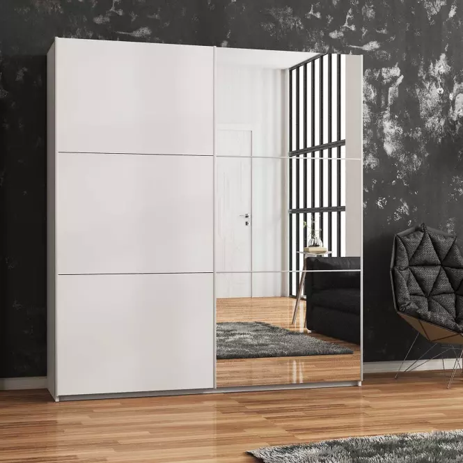 Skriňa Vigo 200 cm biely/zrkadlo