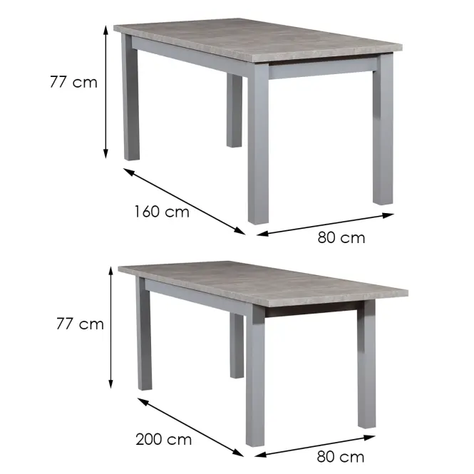 Rozkladací stôl ST28 160/200x80 cm betón,3